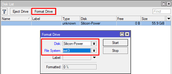 Подключение HDD, SSD, flash к MikroTik, форматирование диска